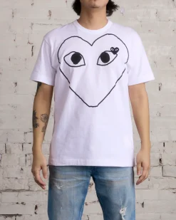 Clearance Comme des Garçons PLAY CDG PLAY Black Chest Hollow Heart T-Shirt White