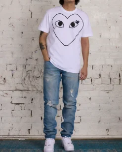 Clearance Comme des Garçons PLAY CDG PLAY Black Chest Hollow Heart T-Shirt White