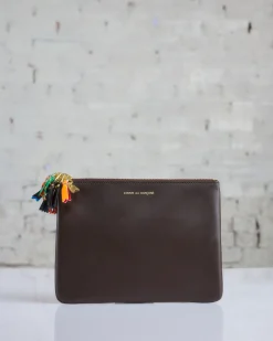 New Comme des Garçons WALLET CDG Wallet Zipper Pull Large Zip Pouch Brown