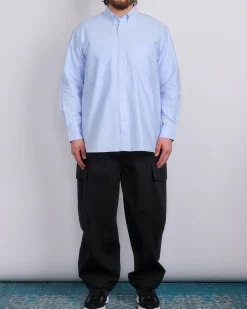 Fashion COMME des GARÇONS HOMME Cotton Oxford Embroidered Button Shirt Sax White