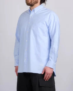 Fashion COMME des GARÇONS HOMME Cotton Oxford Embroidered Button Shirt Sax White