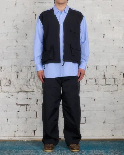 New COMME des GARÇONS HOMME Cotton Stripe Nylon Tussah Button Cargo Shirt Sax Black