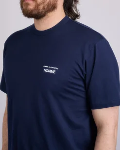 Discount COMME des GARÇONS HOMME Cotton Jersey Chest Logo T-Shirt Navy