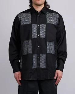 New COMME des GARÇONS HOMME Plus Cotton Broad Poly Mesh Button Shirt Black