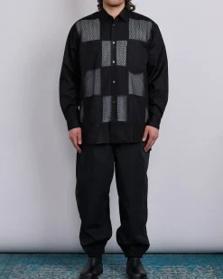 New COMME des GARÇONS HOMME Plus Cotton Broad Poly Mesh Button Shirt Black