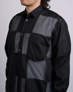 New COMME des GARÇONS HOMME Plus Cotton Broad Poly Mesh Button Shirt Black