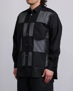 New COMME des GARÇONS HOMME Plus Cotton Broad Poly Mesh Button Shirt Black