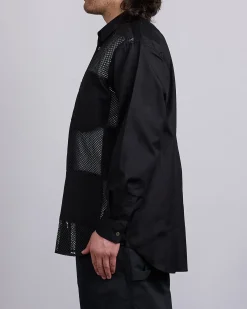 New COMME des GARÇONS HOMME Plus Cotton Broad Poly Mesh Button Shirt Black