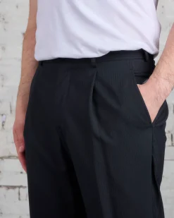 Sale COMME des GARÇONS HOMME Plus Wool Dobby Stripe Pant Black