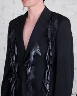 New COMME des GARÇONS HOMME Plus Wool Gabardine Motif Blazer Black