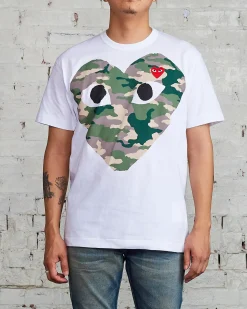 Sale Comme des Garçons PLAY Big Camouflage Chest Heart T-Shirt White