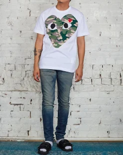 Sale Comme des Garçons PLAY Big Camouflage Chest Heart T-Shirt White