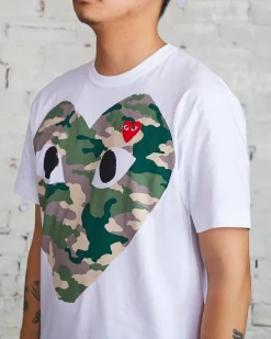 Sale Comme des Garçons PLAY Big Camouflage Chest Heart T-Shirt White