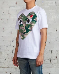 Sale Comme des Garçons PLAY Big Camouflage Chest Heart T-Shirt White