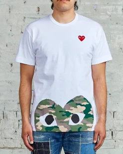 Discount Comme des Garçons PLAY Big Camouflage Large Low Heart T-Shirt White