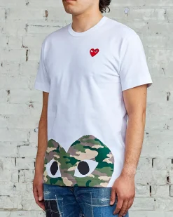 Discount Comme des Garçons PLAY Big Camouflage Large Low Heart T-Shirt White