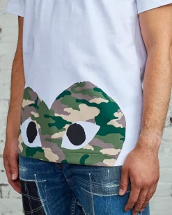 Discount Comme des Garçons PLAY Big Camouflage Large Low Heart T-Shirt White