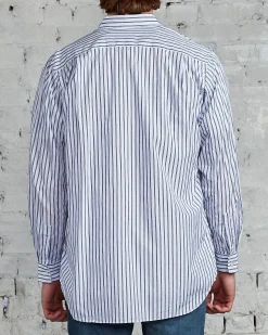 Discount Comme des Garçons PLAY Black Heart Striped Long Sleeve Button Shirt Blue