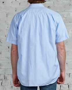 Discount Comme des Garçons PLAY Black Heart Striped Short Sleeve Button Shirt Blue