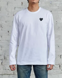 Discount Comme des Garçons PLAY Black Heart Long Sleeve T-Shirt White