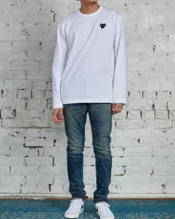 Discount Comme des Garçons PLAY Black Heart Long Sleeve T-Shirt White