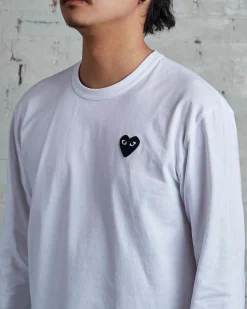 Discount Comme des Garçons PLAY Black Heart Long Sleeve T-Shirt White