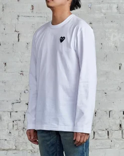 Discount Comme des Garçons PLAY Black Heart Long Sleeve T-Shirt White