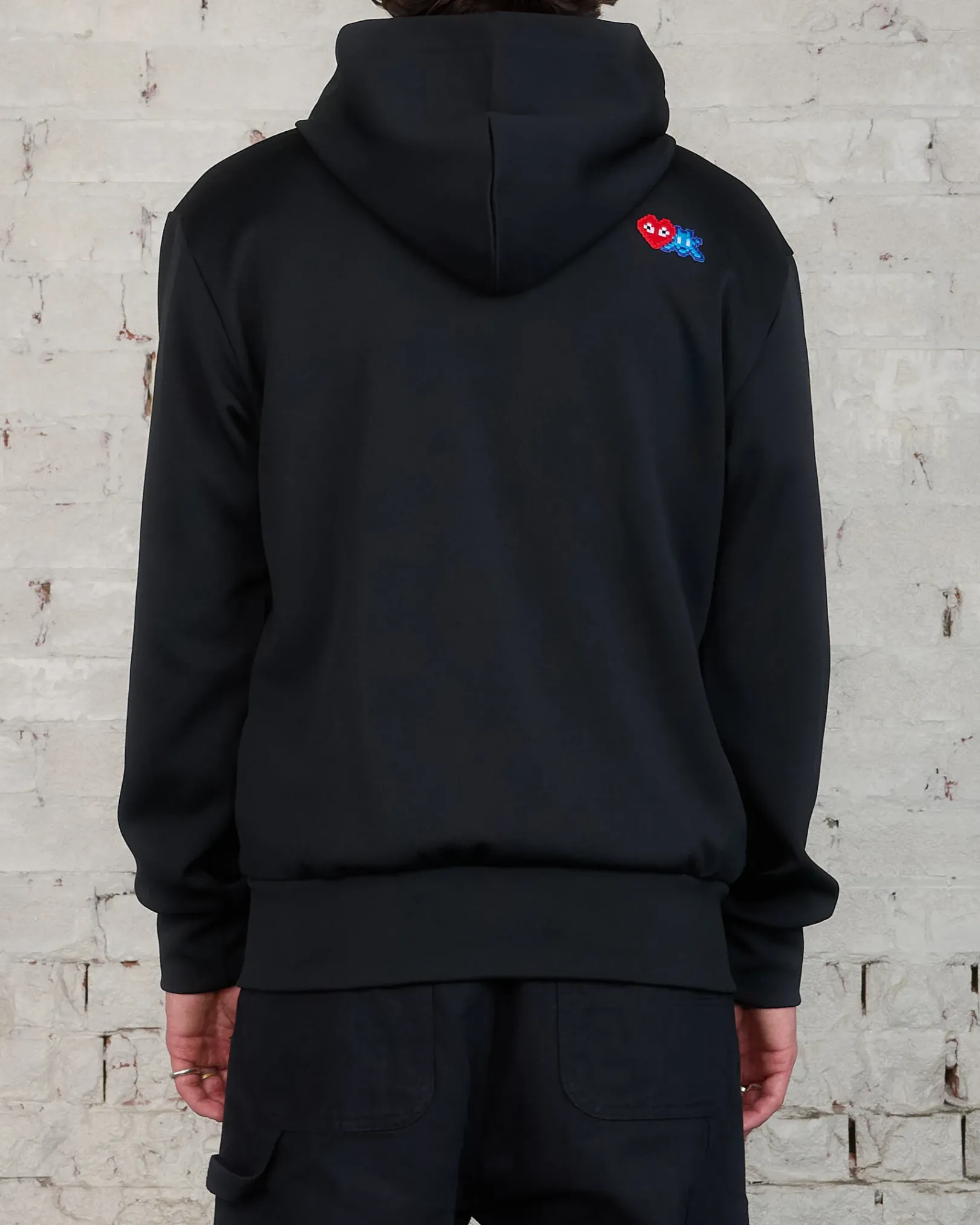 New Comme des Garçons PLAY Invader Red Heart Back Zip Hooded Sweatshirt Black