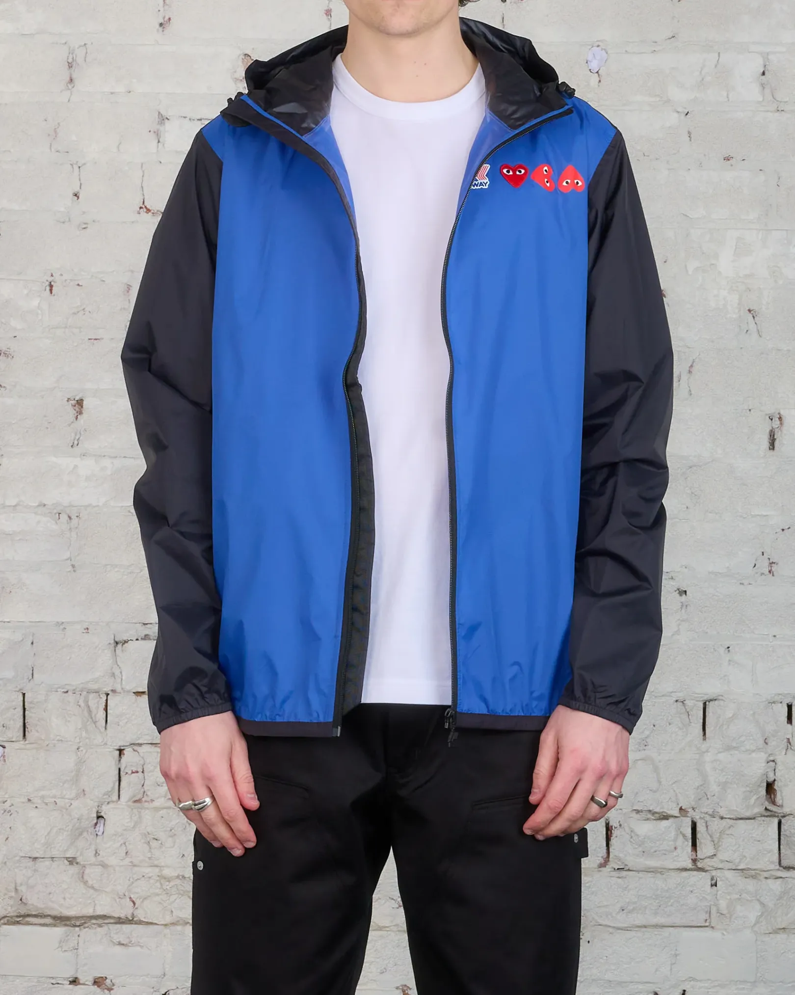 Discount Comme des Garçons PLAY K-Way Full Zip Hooded Jacket Blue/Black