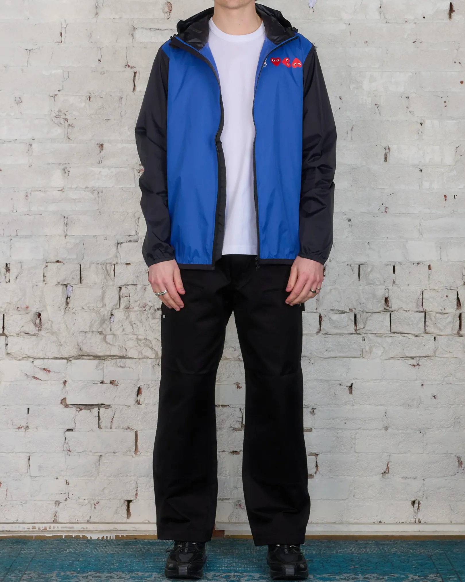 Discount Comme des Garçons PLAY K-Way Full Zip Hooded Jacket Blue/Black