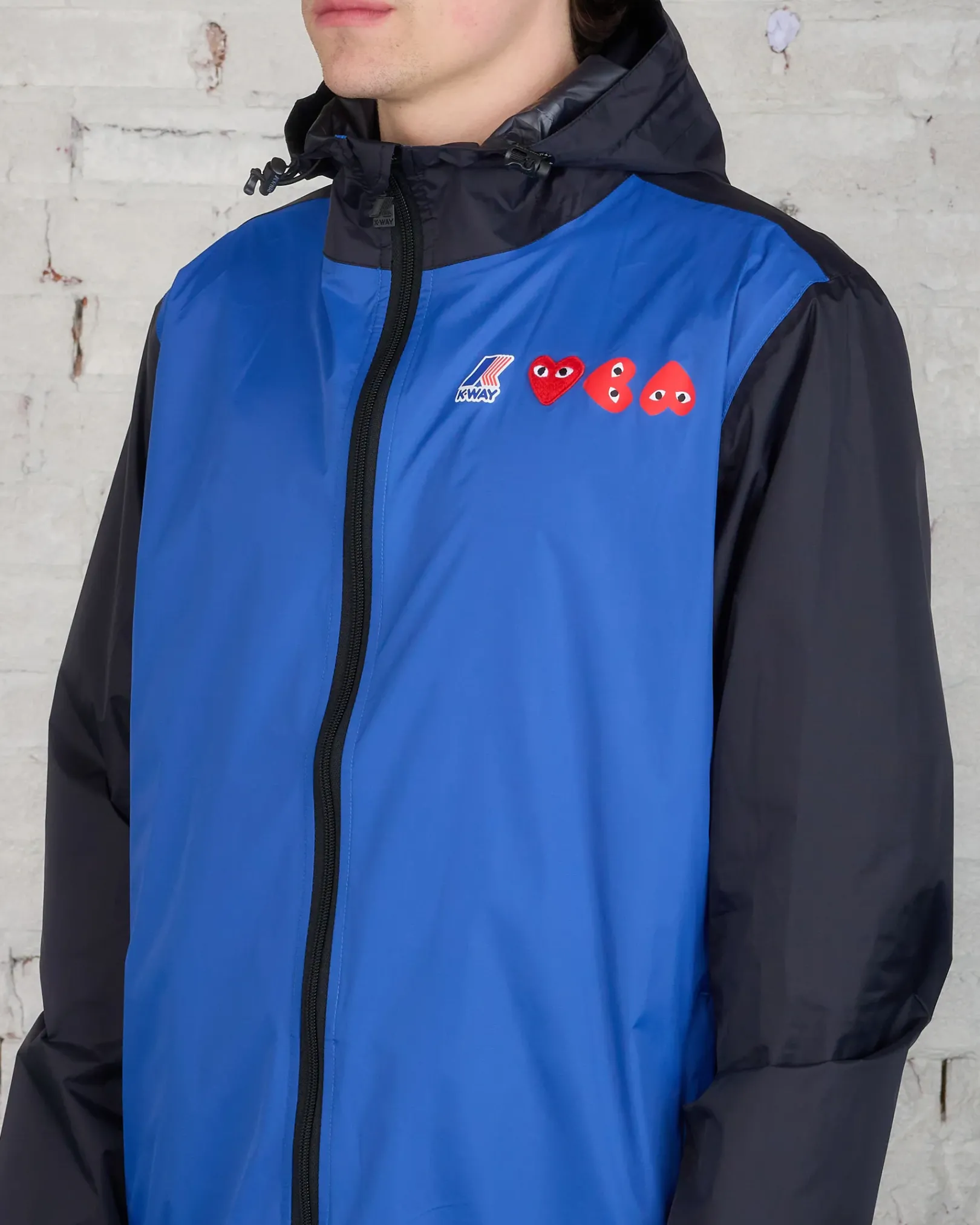 Discount Comme des Garçons PLAY K-Way Full Zip Hooded Jacket Blue/Black