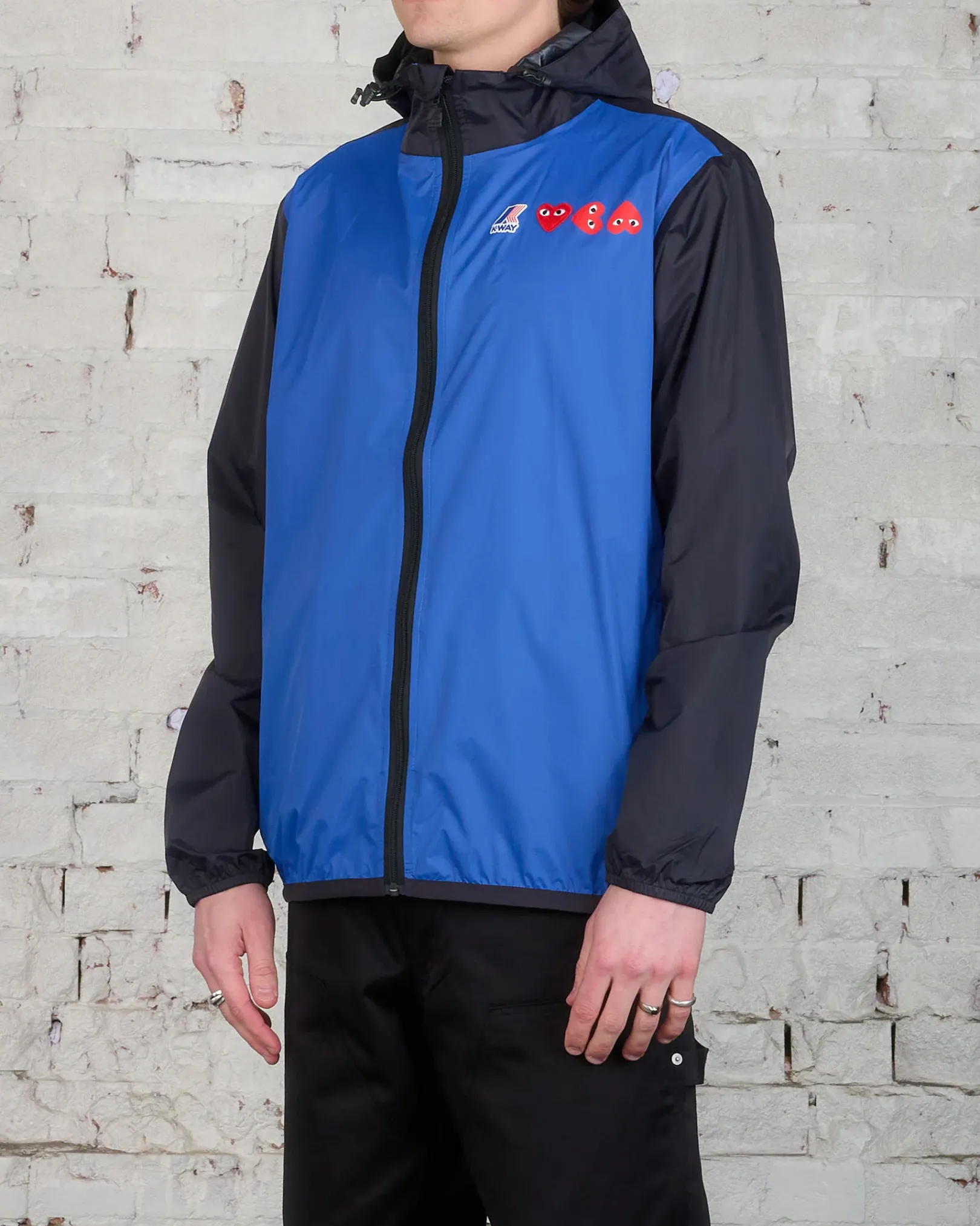 Discount Comme des Garçons PLAY K-Way Full Zip Hooded Jacket Blue/Black