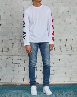 Fashion Comme des Garçons PLAY Multi Red Heart Long Sleeve T-Shirt White