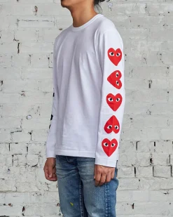 Fashion Comme des Garçons PLAY Multi Red Heart Long Sleeve T-Shirt White