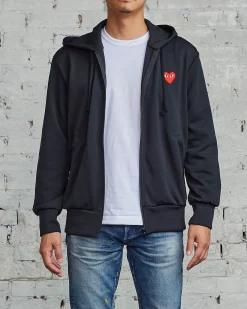 Fashion Comme des Garçons PLAY Red Heart Zip Hooded Sweatshirt Black
