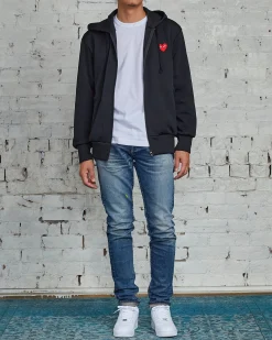 Fashion Comme des Garçons PLAY Red Heart Zip Hooded Sweatshirt Black