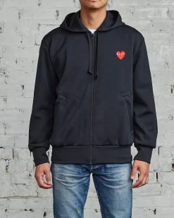 Fashion Comme des Garçons PLAY Red Heart Zip Hooded Sweatshirt Black