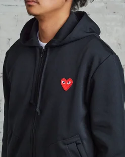 Fashion Comme des Garçons PLAY Red Heart Zip Hooded Sweatshirt Black