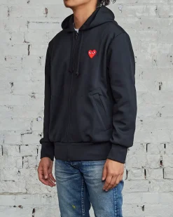 Fashion Comme des Garçons PLAY Red Heart Zip Hooded Sweatshirt Black