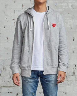 Outlet Comme des Garçons PLAY Red Heart Zip Hooded Sweatshirt Grey