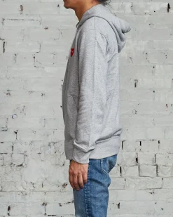 Outlet Comme des Garçons PLAY Red Heart Zip Hooded Sweatshirt Grey