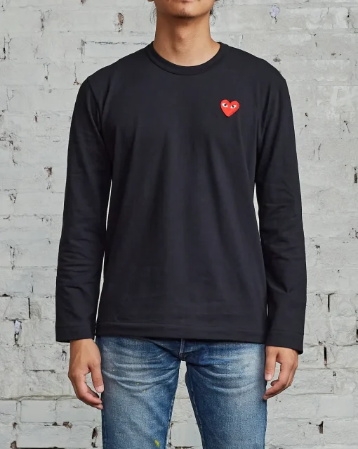Hot Comme des Garçons PLAY Red Heart Long Sleeve T-Shirt Black