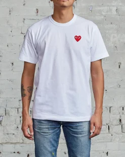 Hot Comme des Garçons PLAY Red Heart T-Shirt White