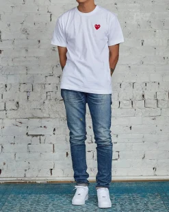 Hot Comme des Garçons PLAY Red Heart T-Shirt White