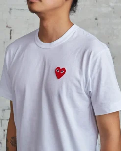 Hot Comme des Garçons PLAY Red Heart T-Shirt White