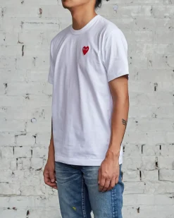 Hot Comme des Garçons PLAY Red Heart T-Shirt White