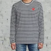 Online Comme des Garçons PLAY Red Heart Striped Long Sleeve T-Shirt Black / White