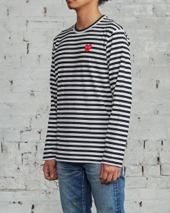 Online Comme des Garçons PLAY Red Heart Striped Long Sleeve T-Shirt Black / White