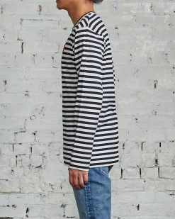 Online Comme des Garçons PLAY Red Heart Striped Long Sleeve T-Shirt Black / White
