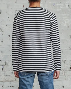 Online Comme des Garçons PLAY Red Heart Striped Long Sleeve T-Shirt Black / White